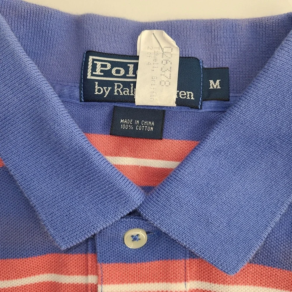 Polo Ralph Lauren Striped Polo Shirt Mens Medium Blue Coral Cotton Pony Logo
